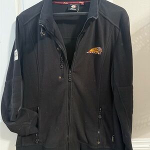 Black Indian Motorcycle Zip-Up Fleece Jacket with Embroidered Logo